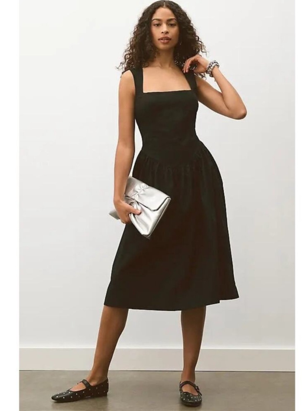 Maeve Sleeveless Drop-Waist Black Midi Dress - with Pockets Sz Medium OB2019952